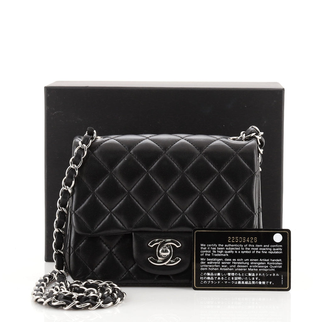 Square Classic Single Flap Bag Quilted Lambskin Mini