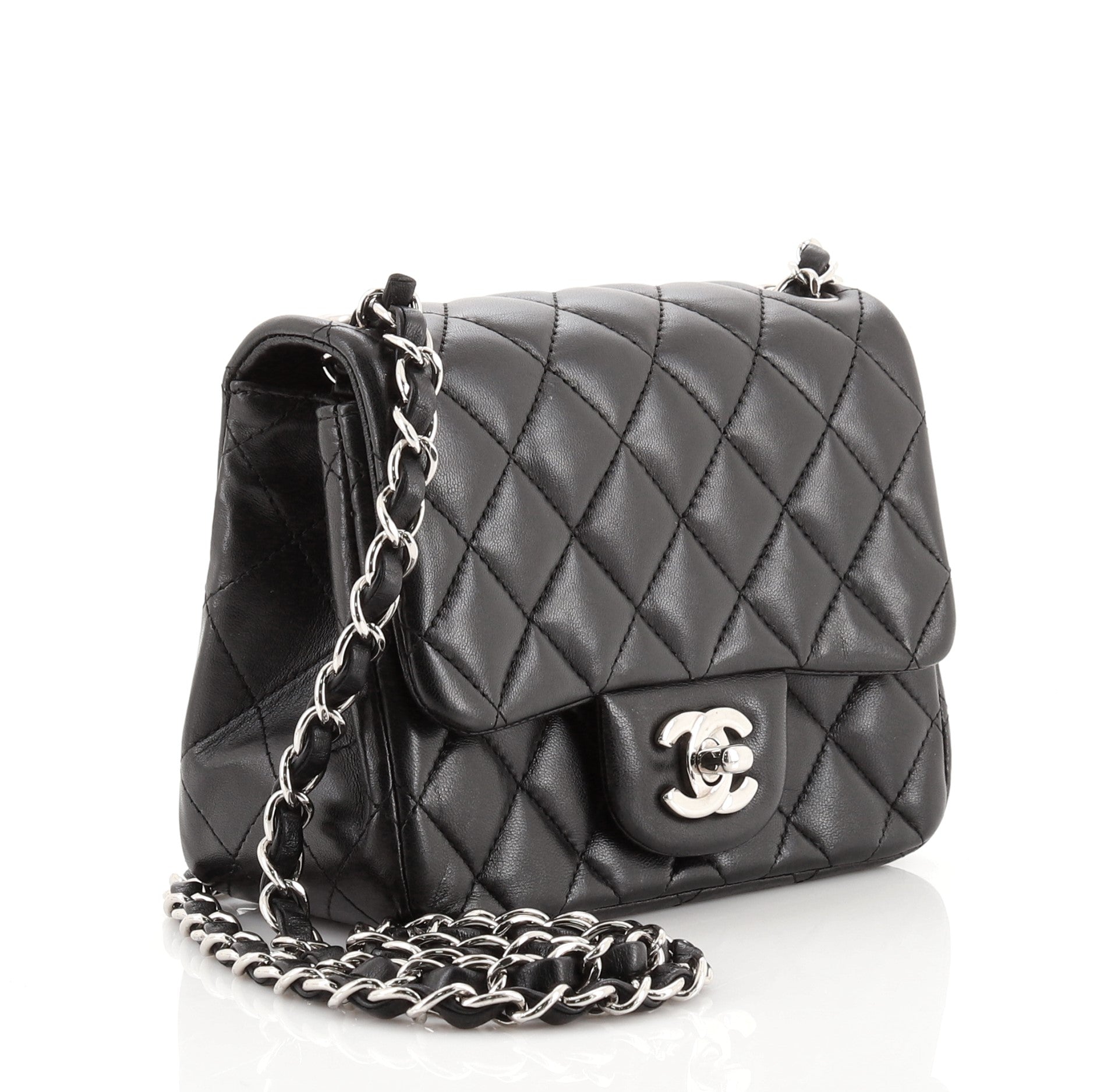 Square Classic Single Flap Bag Quilted Lambskin Mini