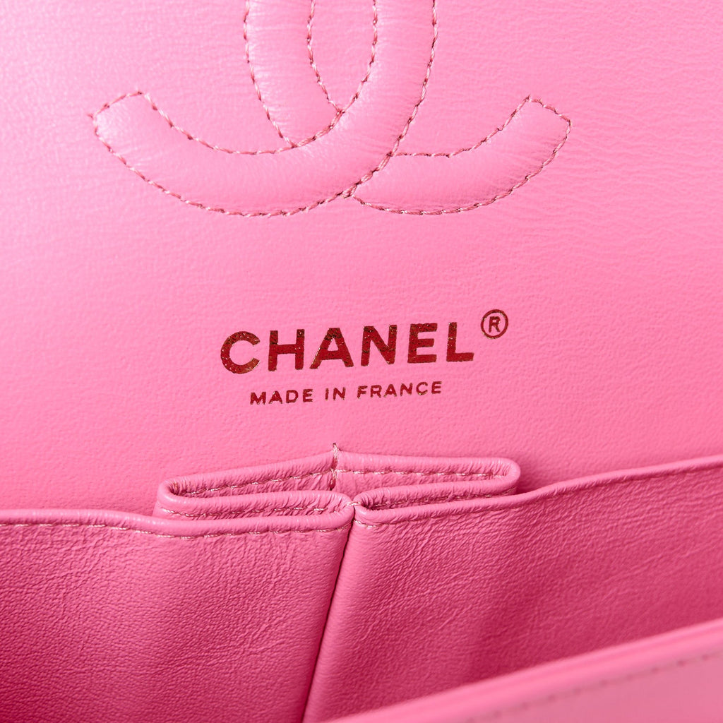 Lambskin Chevron Quilted Small Double Flap Pink