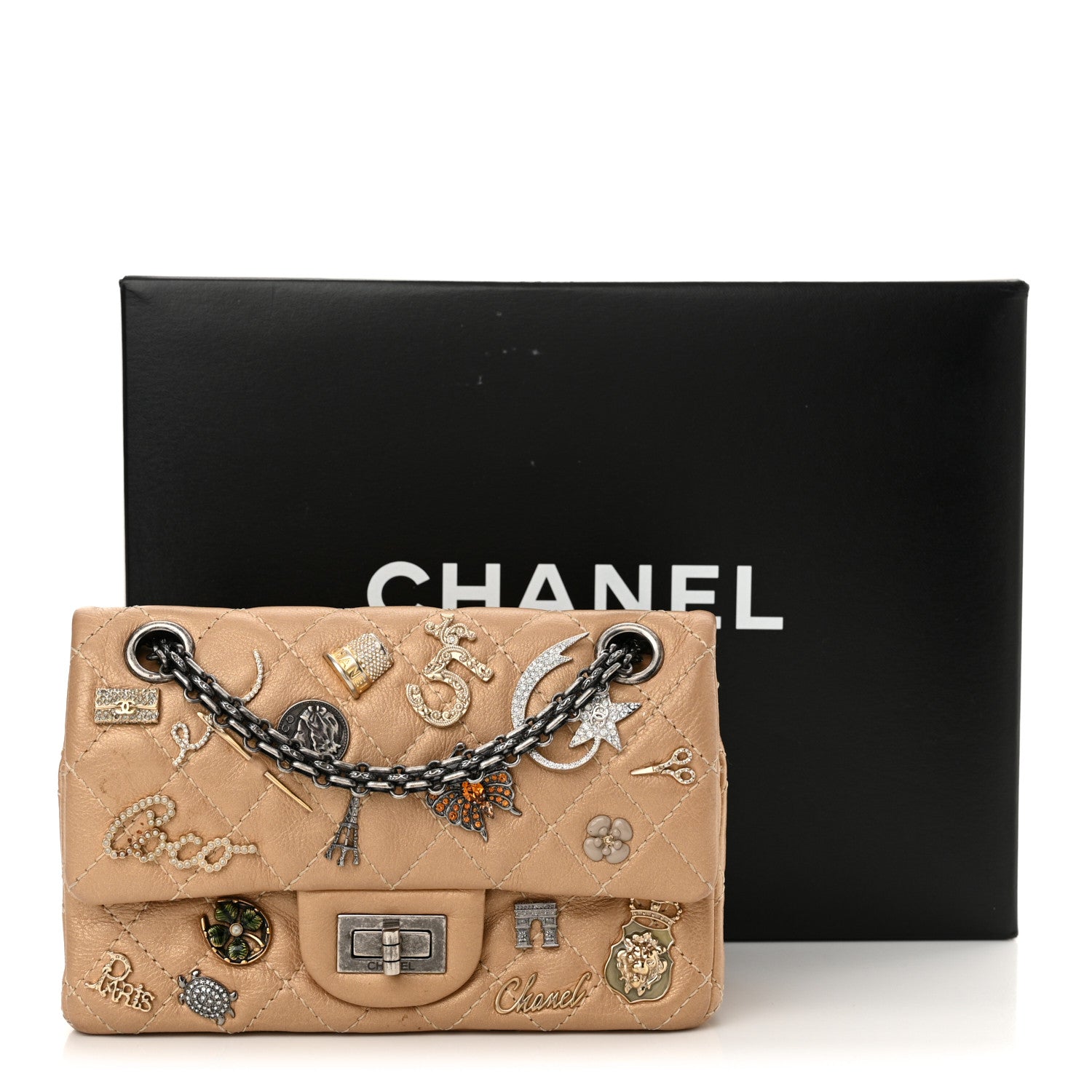 Metallic Calfskin Quilted Lucky Charms 2.55 Reissue 224 Flap Gold
