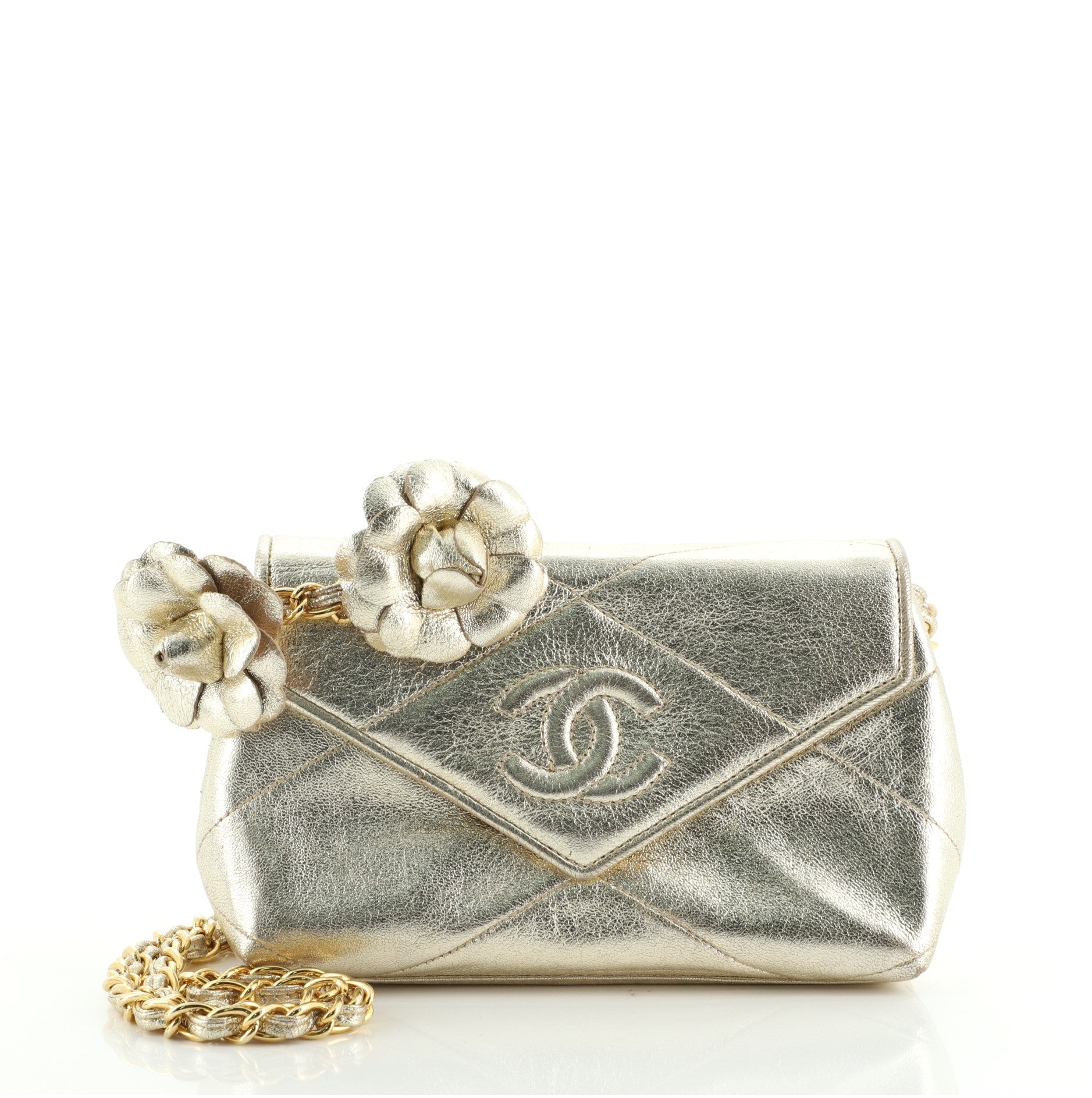 Vintage Camellia Diamond CC Flap Crossbody Bag Quilted Lambskin Mini