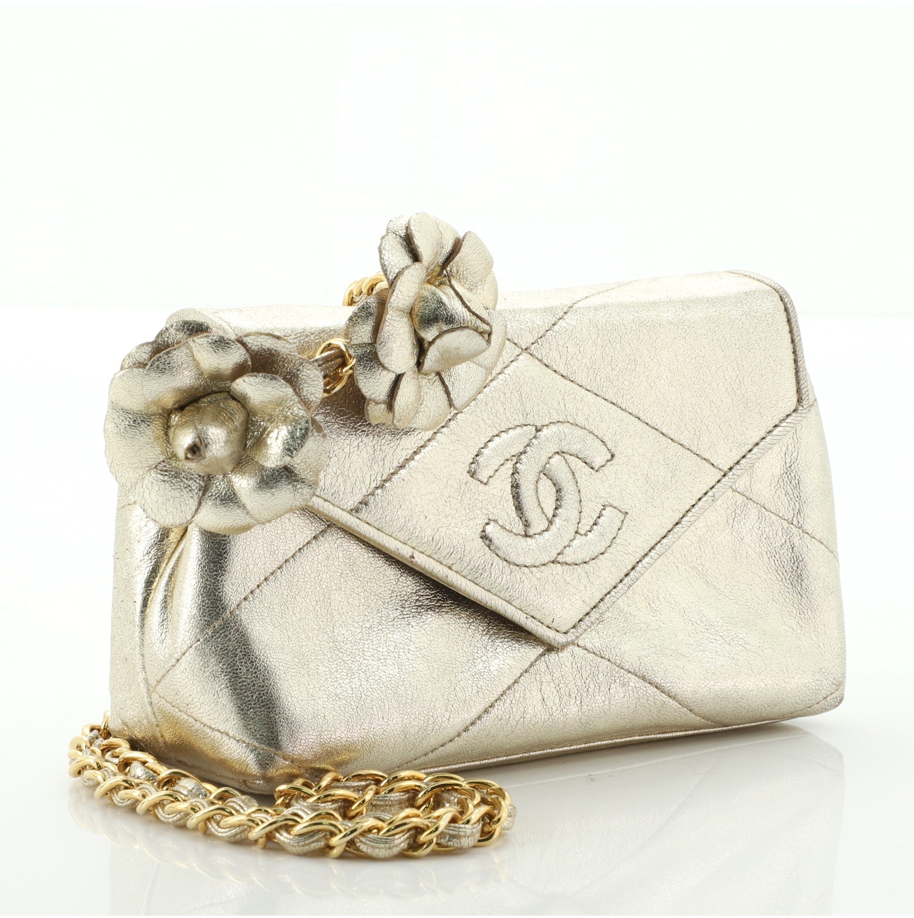 Vintage Camellia Diamond CC Flap Crossbody Bag Quilted Lambskin Mini