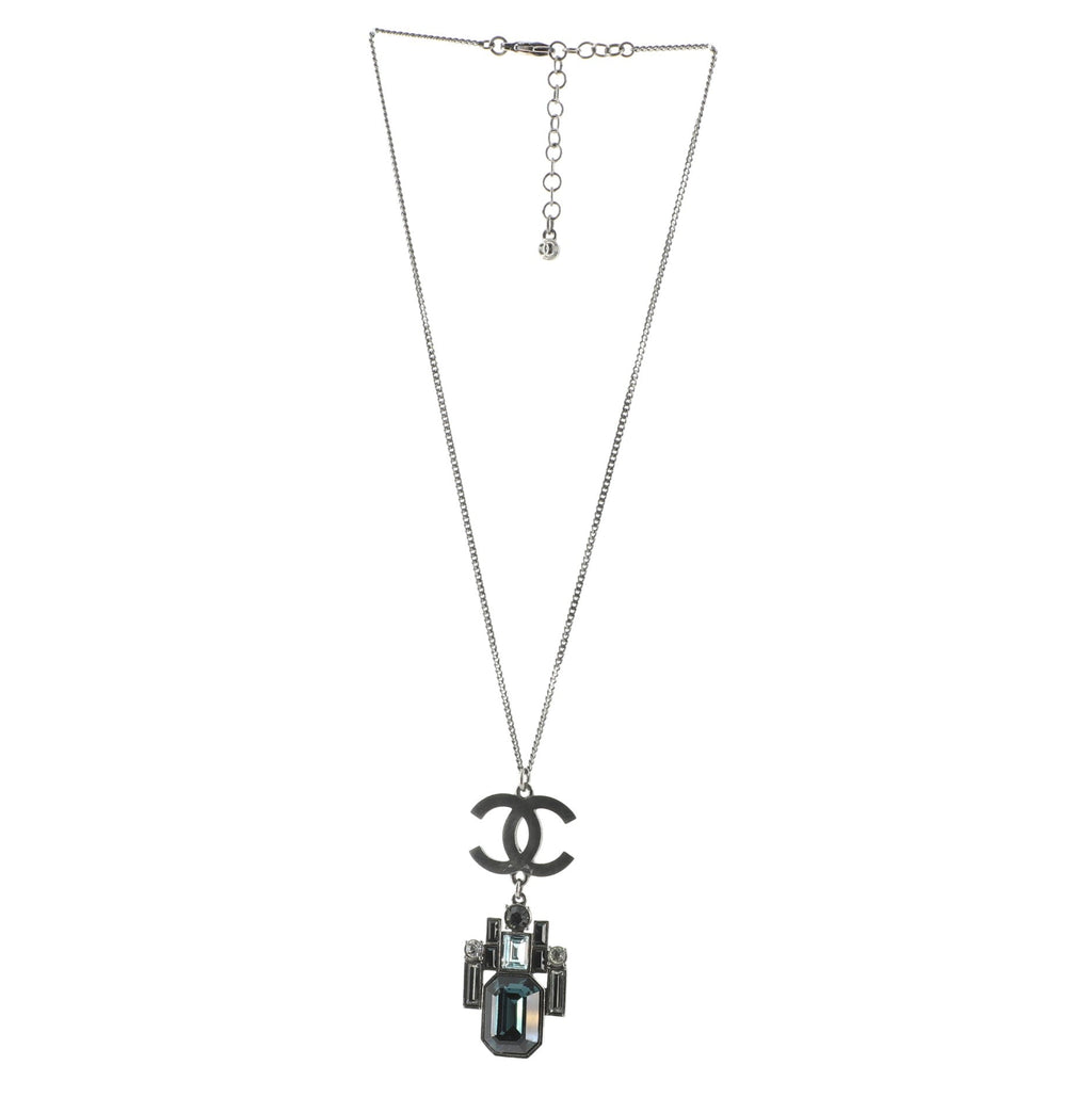 CC Geo Pendant Necklace Crystal Embellished Metal