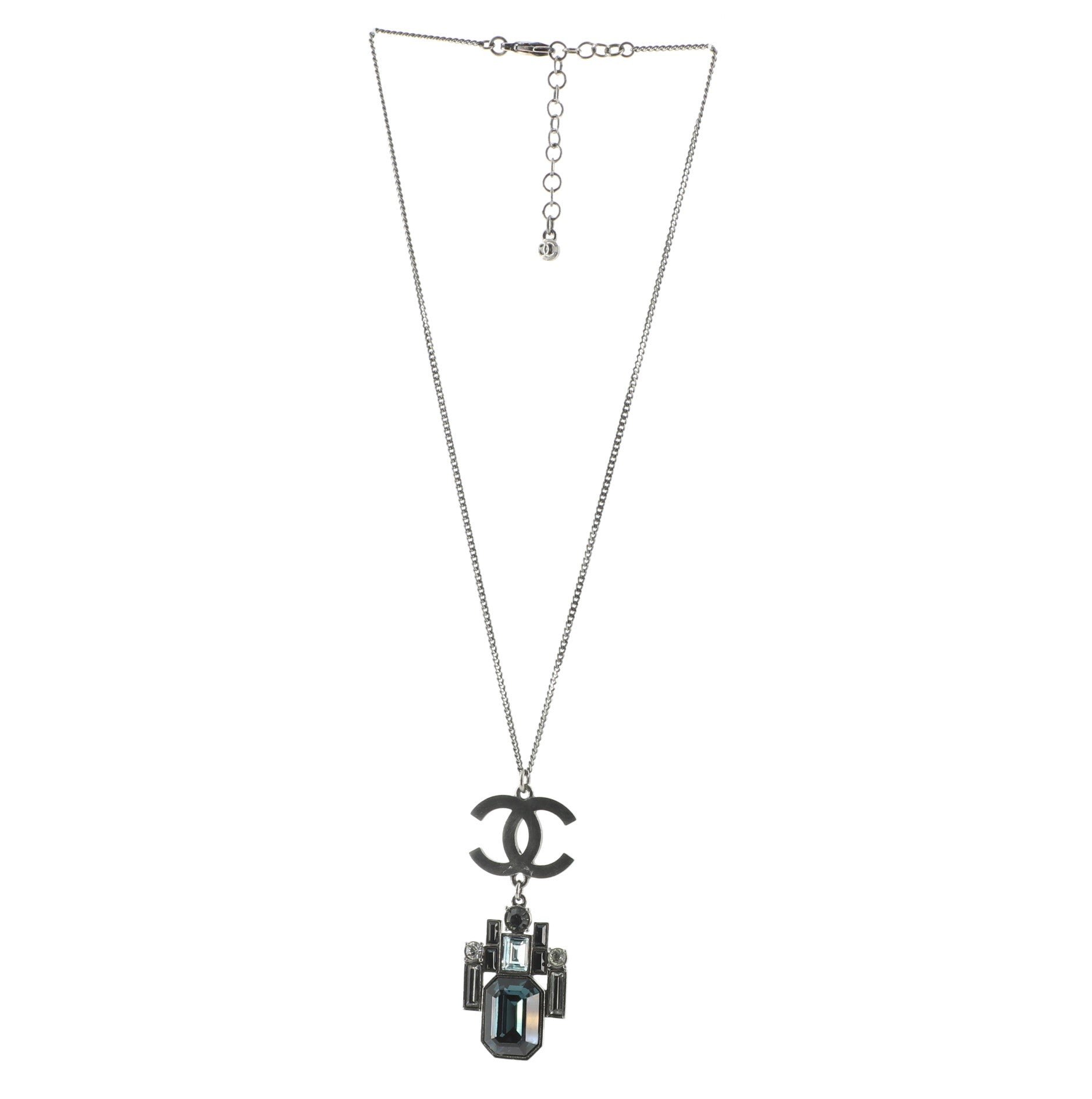 CC Geo Pendant Necklace Crystal Embellished Metal