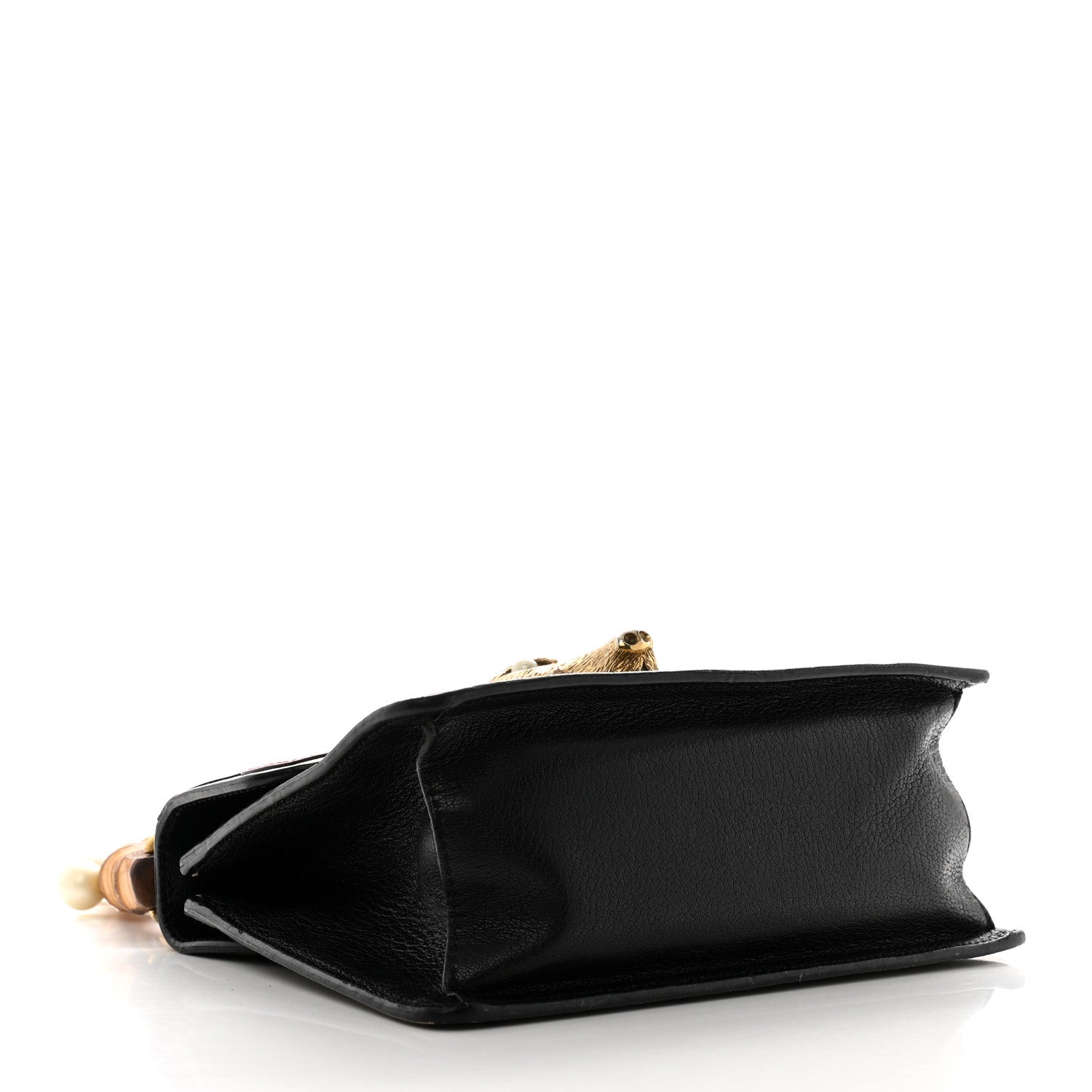 GG Supreme Monogram Goatskin Pearl Mini Fox Broche Bamboo Top Handle Bag Beige Ebony Black Hibiscus Red Mystic White