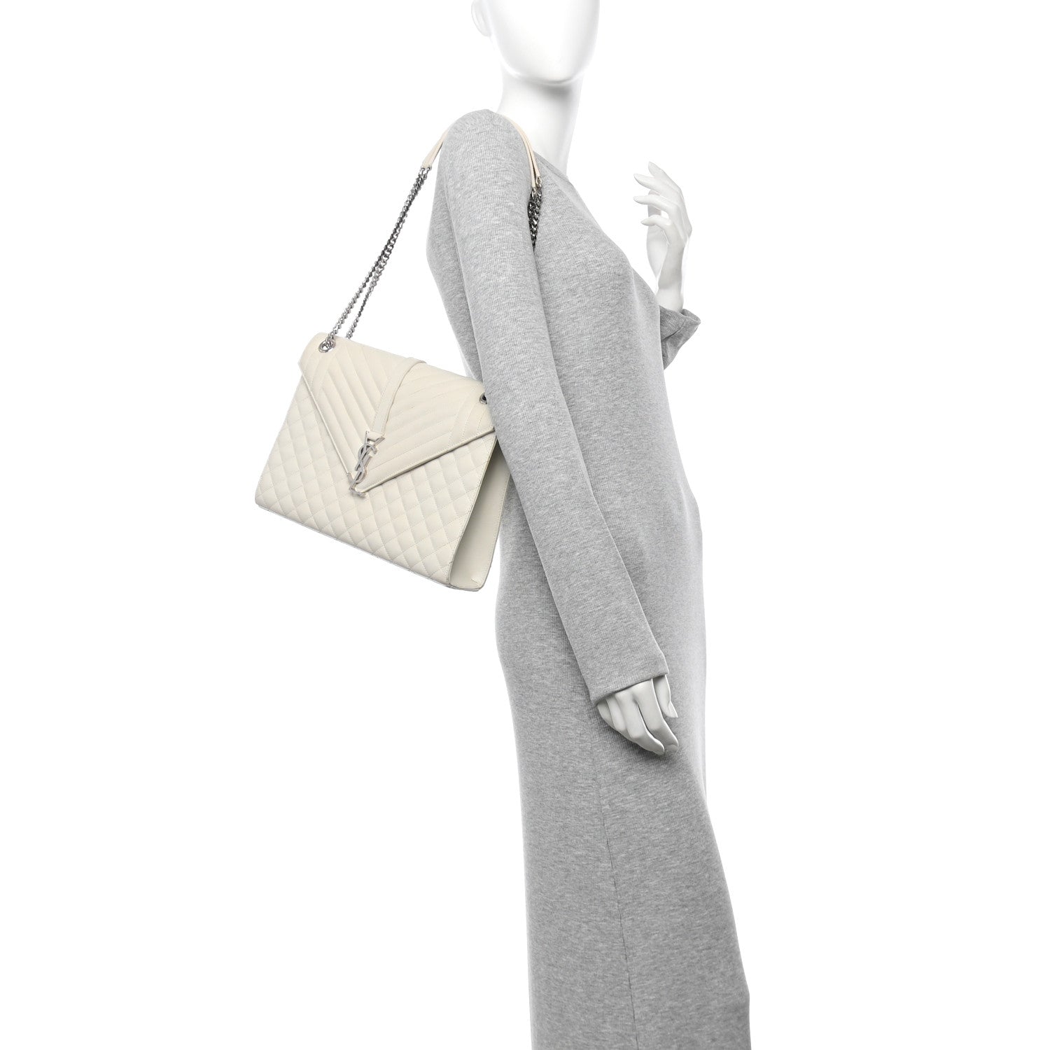 Grain De Poudre Textured Mixed Matelasse Large Triquilt Monogram Satchel Porcellana