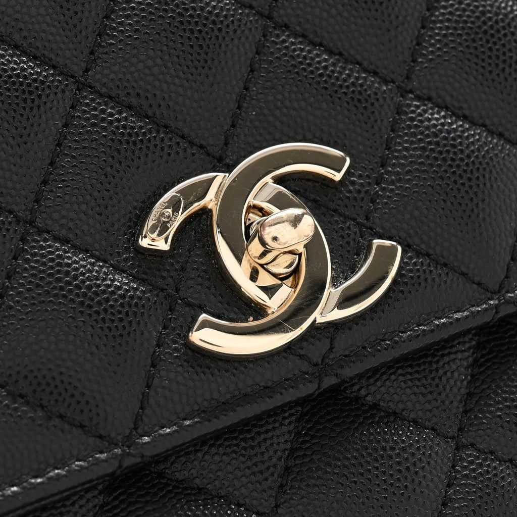 Caviar Quilted Small Coco Handle Flap Black