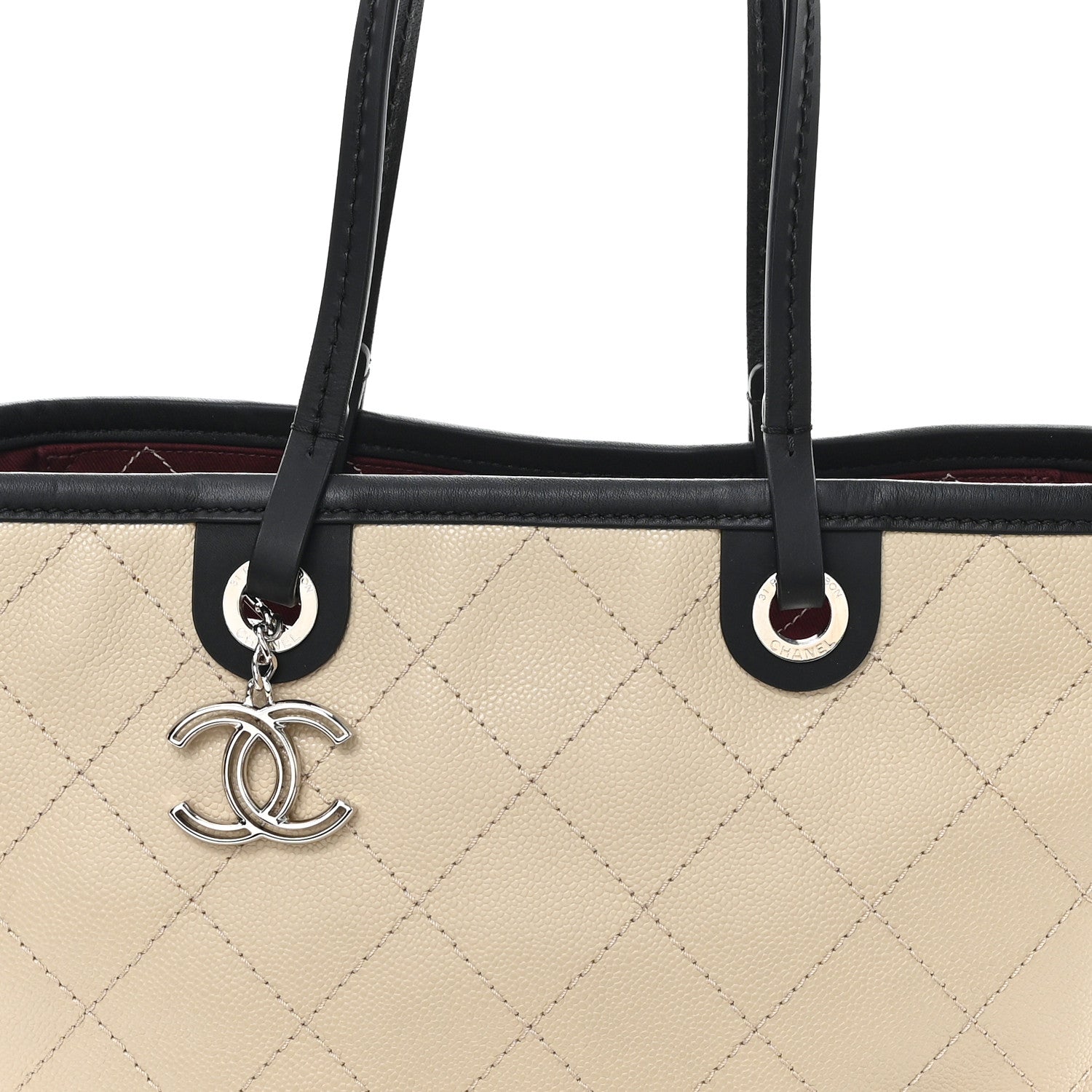 Grained Calfskin Medium Fever Shopping Tote Beige
