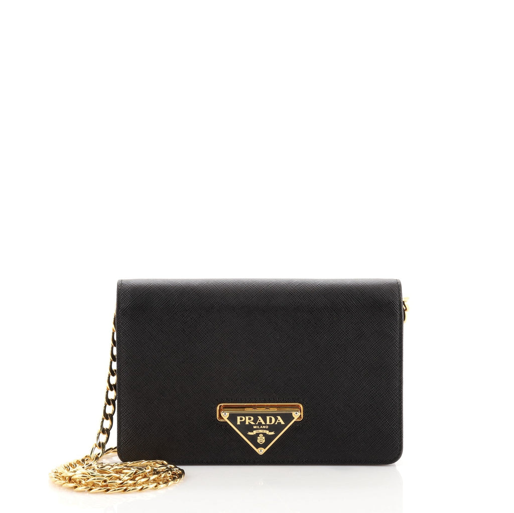 Flip Lock Wallet on Chain Clutch Saffiano Leather Small