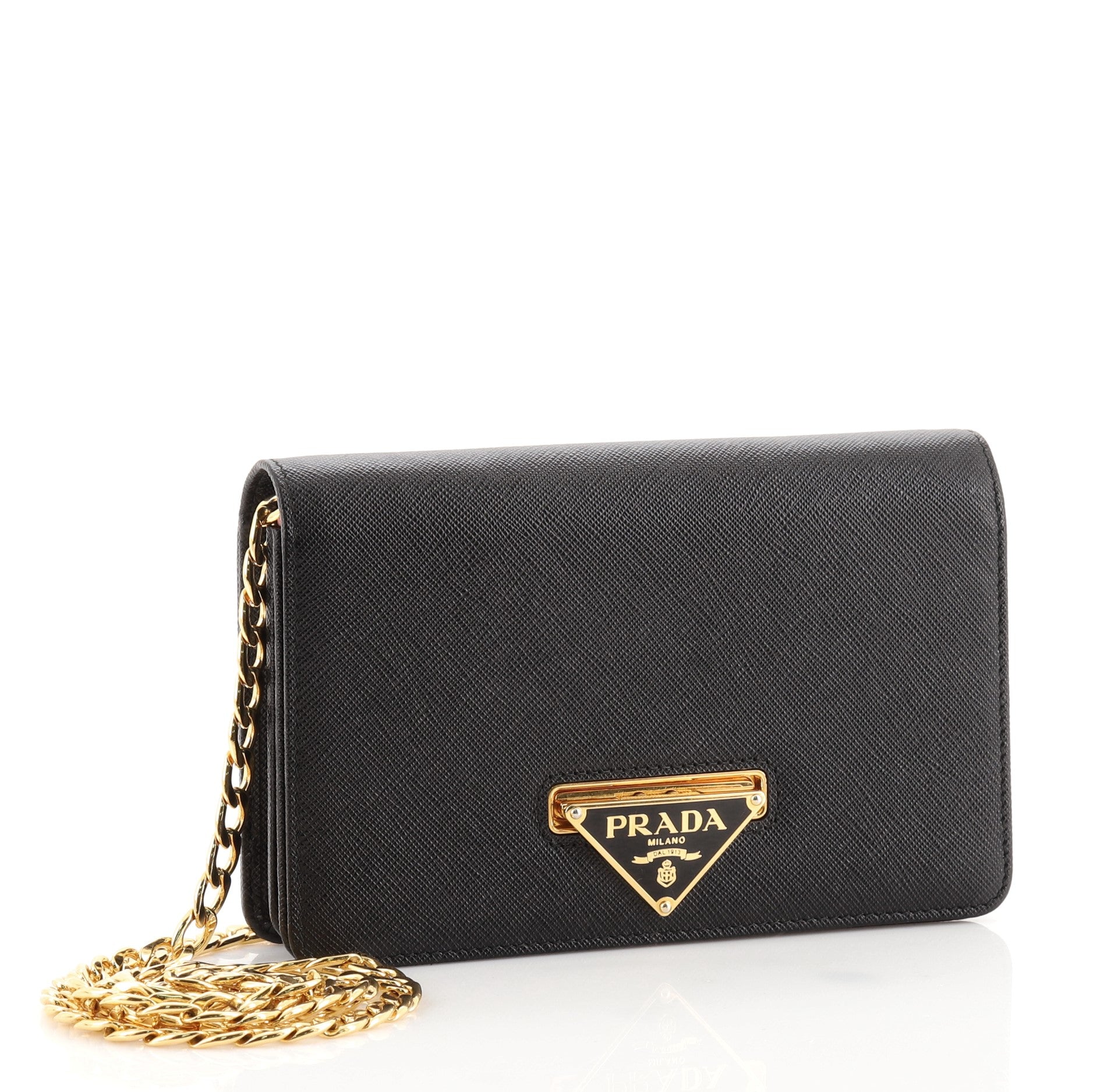 Flip Lock Wallet on Chain Clutch Saffiano Leather Small