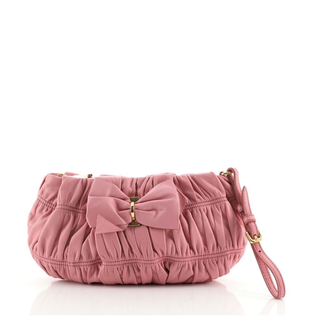Bow Wristlet Clutch Nappa Gaufre Mini