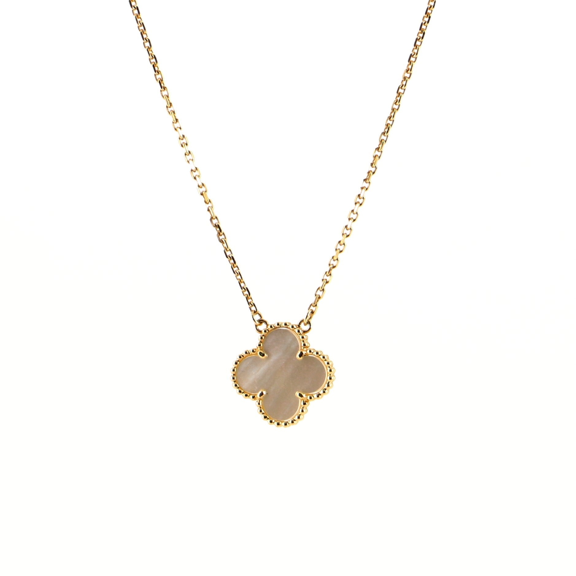 Vintage Alhambra Pendant Necklace 18K Yellow Gold and Mother of Pearl