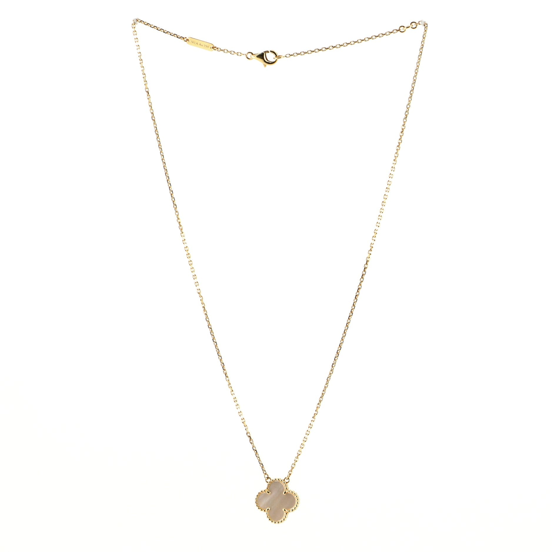Vintage Alhambra Pendant Necklace 18K Yellow Gold and Mother of Pearl