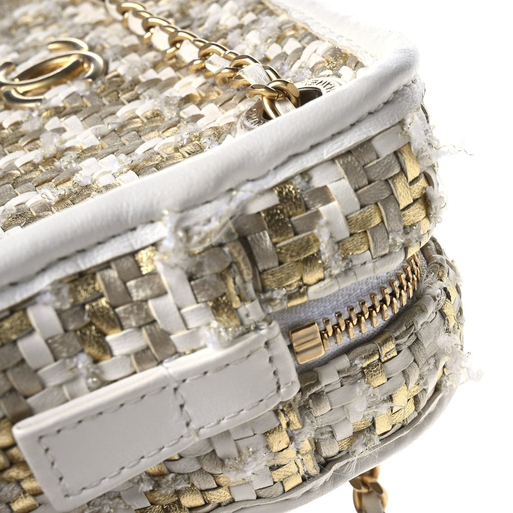 Metallic Lambskin Viscose Woven Small Camera Case White Gold