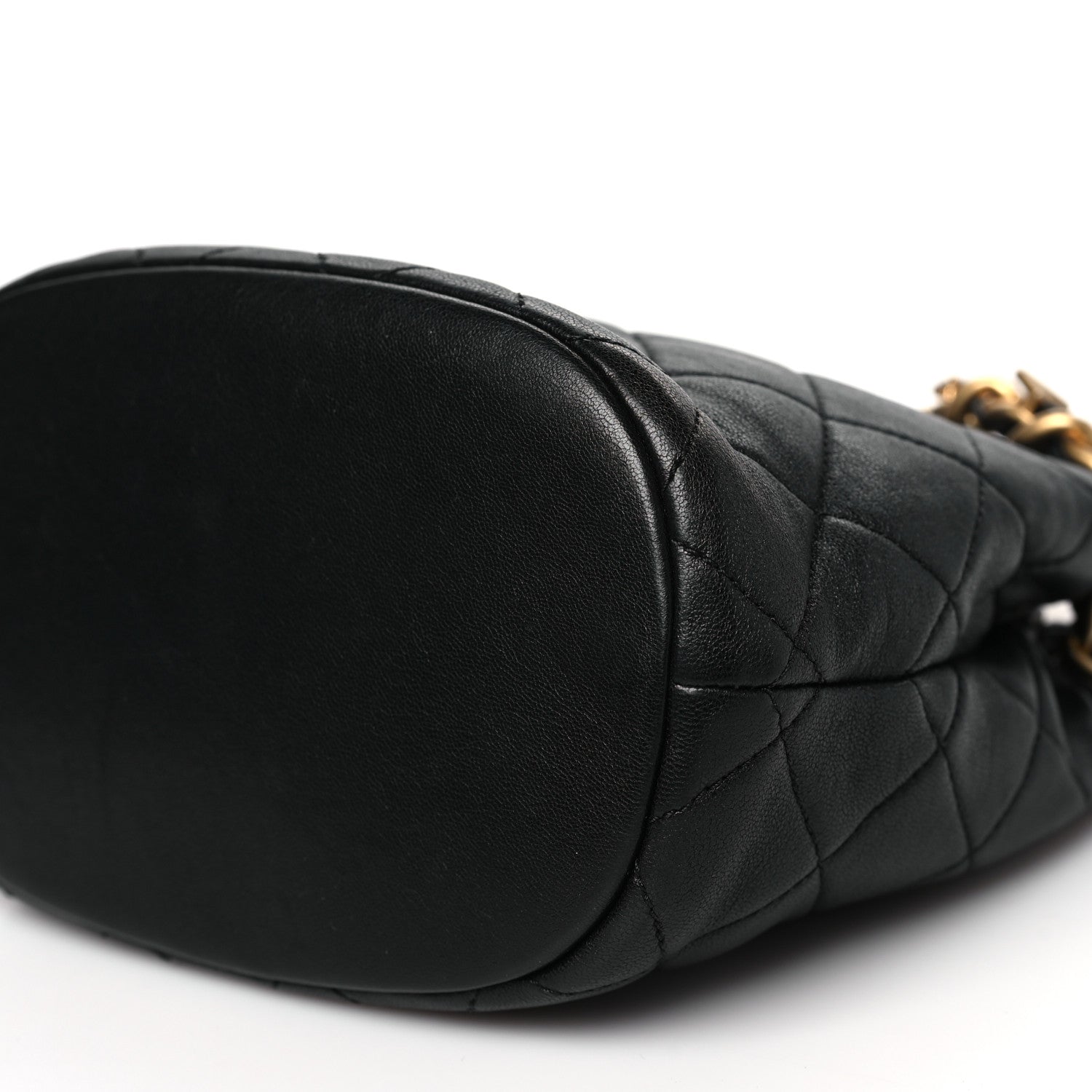 Lambskin Quilted Chaine Lettre Small Bucket Bag Black