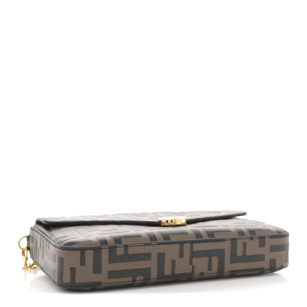 Vitello Soft F is Fendi Bi-Color FF 1974 Embossed Envelope Wallet On Chain with Pouches Maya Black