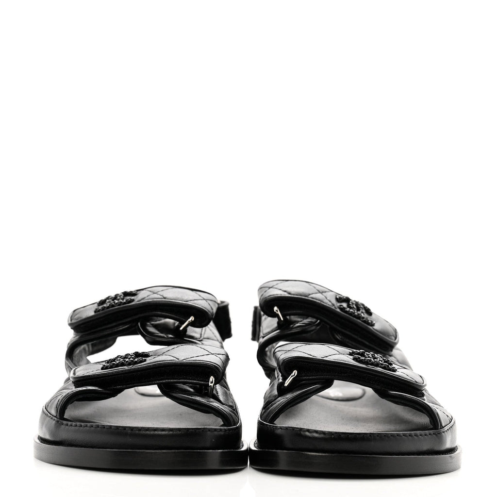 Lambskin Quilted Velcro Dad Sandals 37 So Black