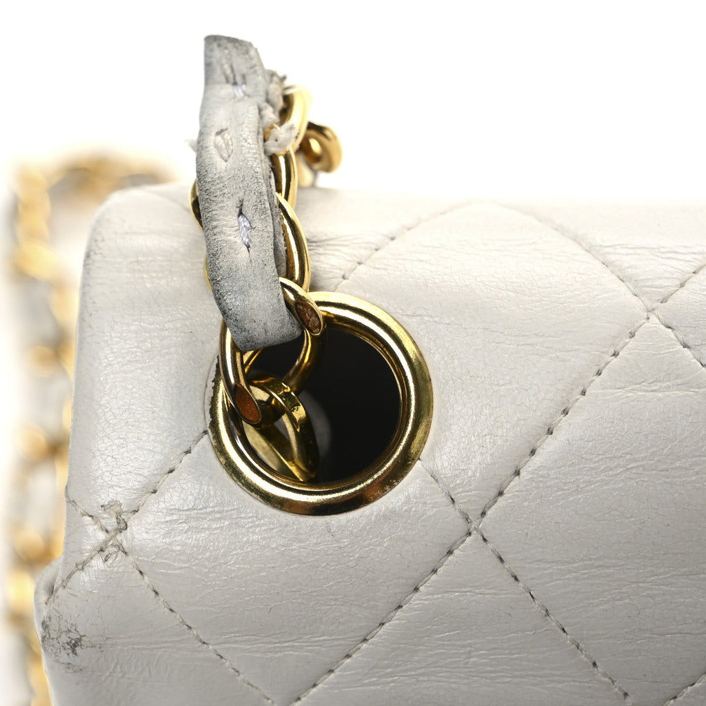 Lambskin Quilted Mini Square Flap White