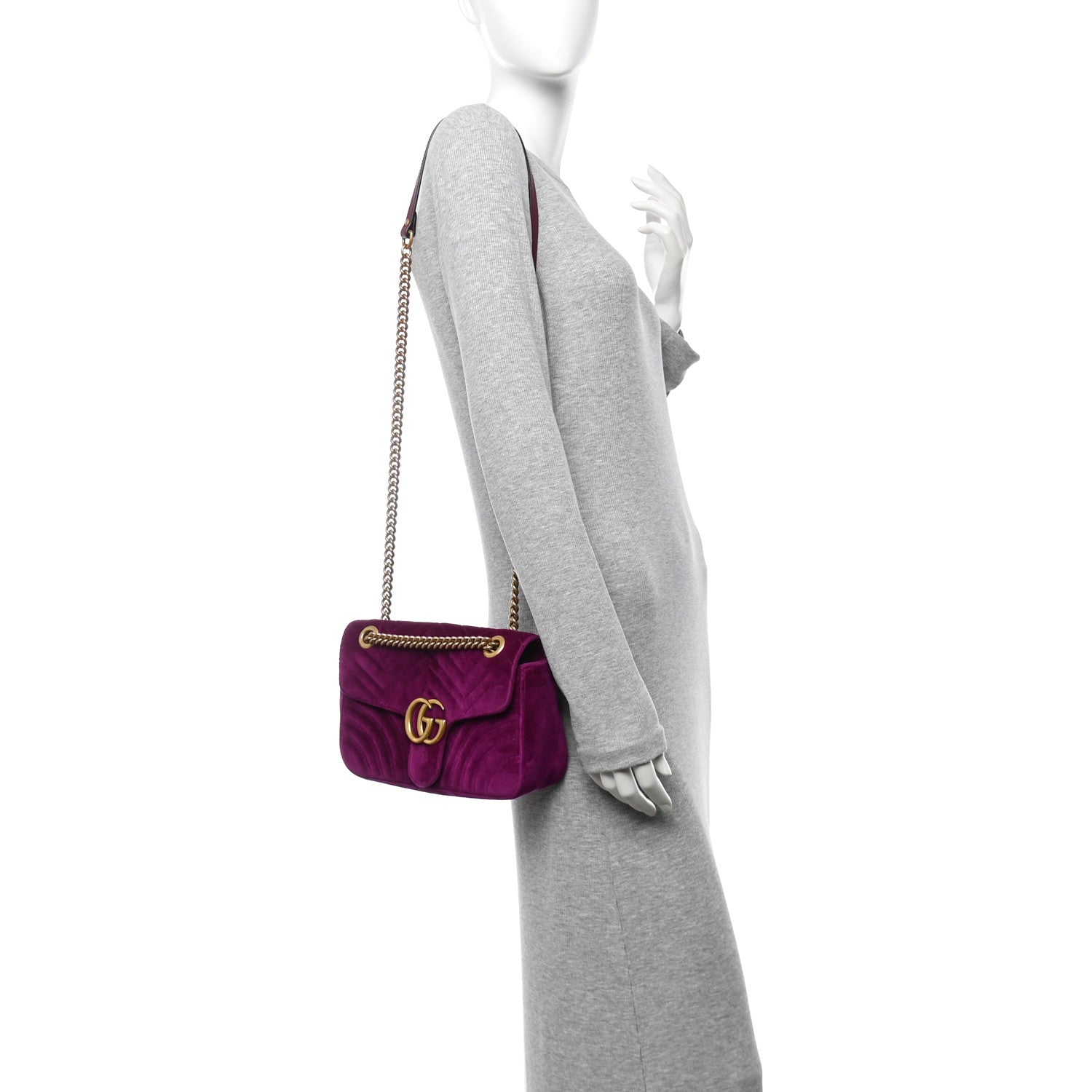 Velvet Matelasse Small GG Marmont Shoulder Bag Fuchsia Violet Cyclamen