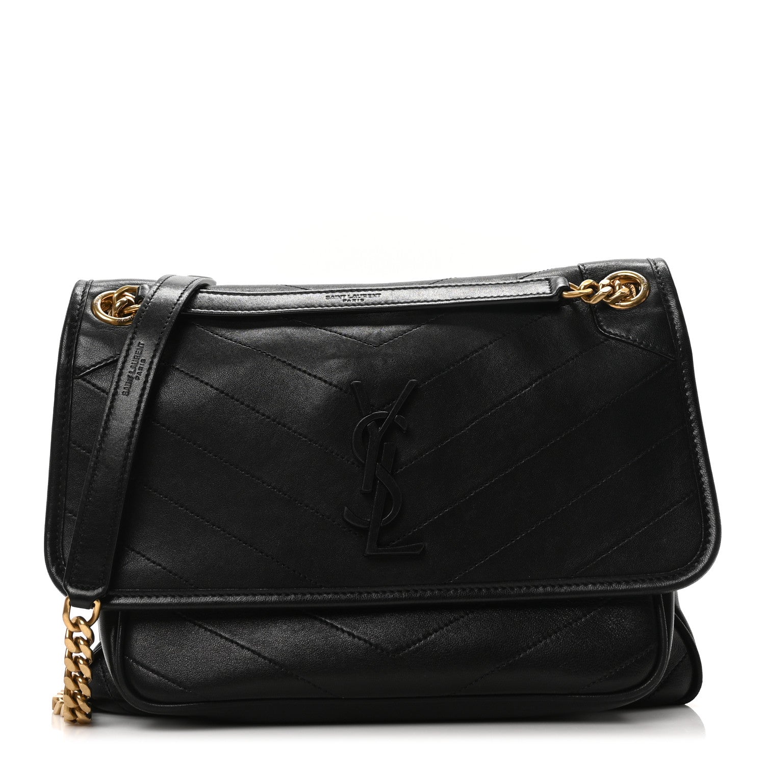 Lambskin Matelasse Monogram Medium Niki Chain Satchel Black