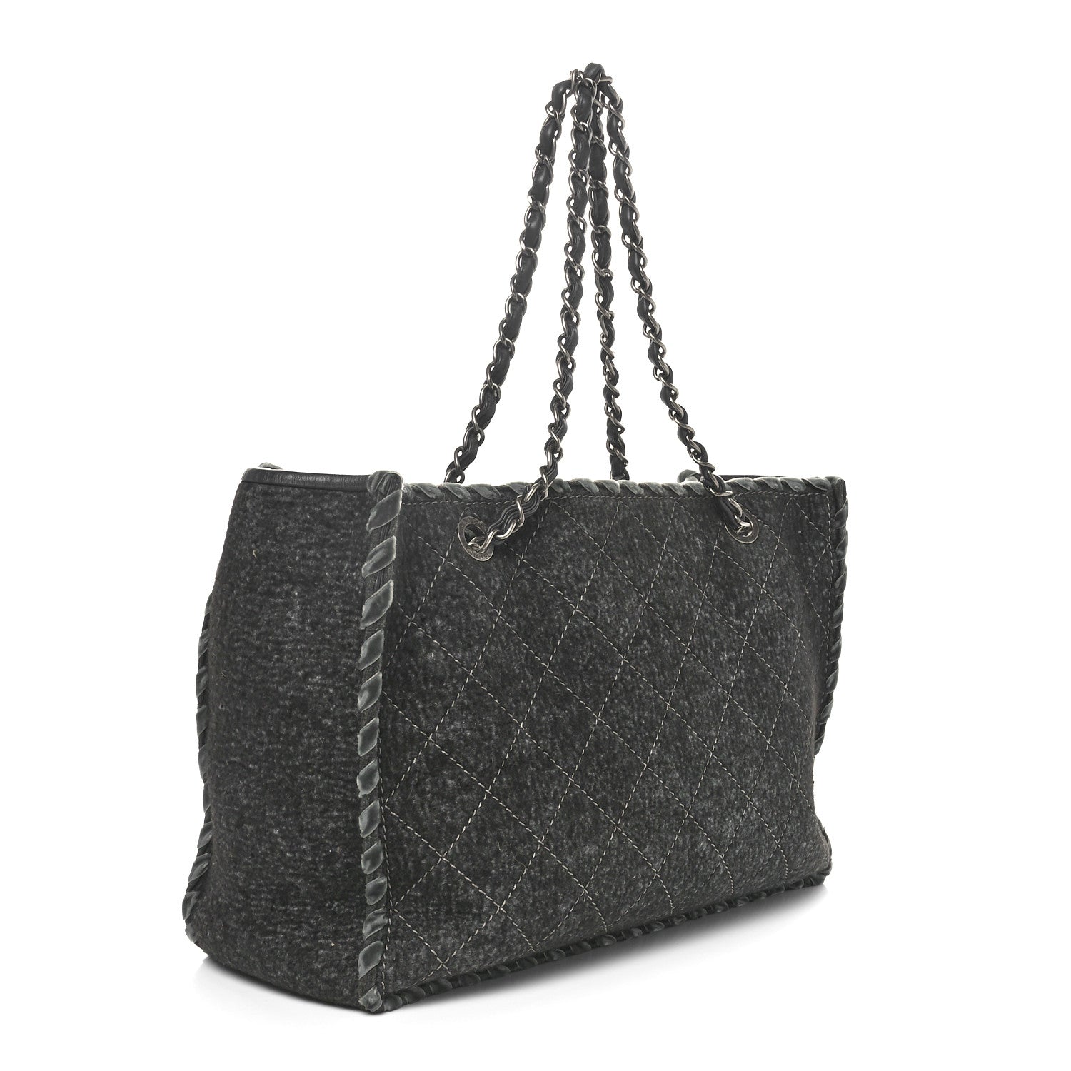 Wool Felt Quilted Large Shopping Tote Grey