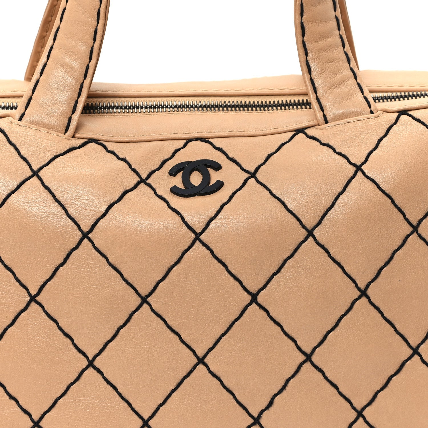 Calfskin Wild Stitch Top Handle Bag Beige
