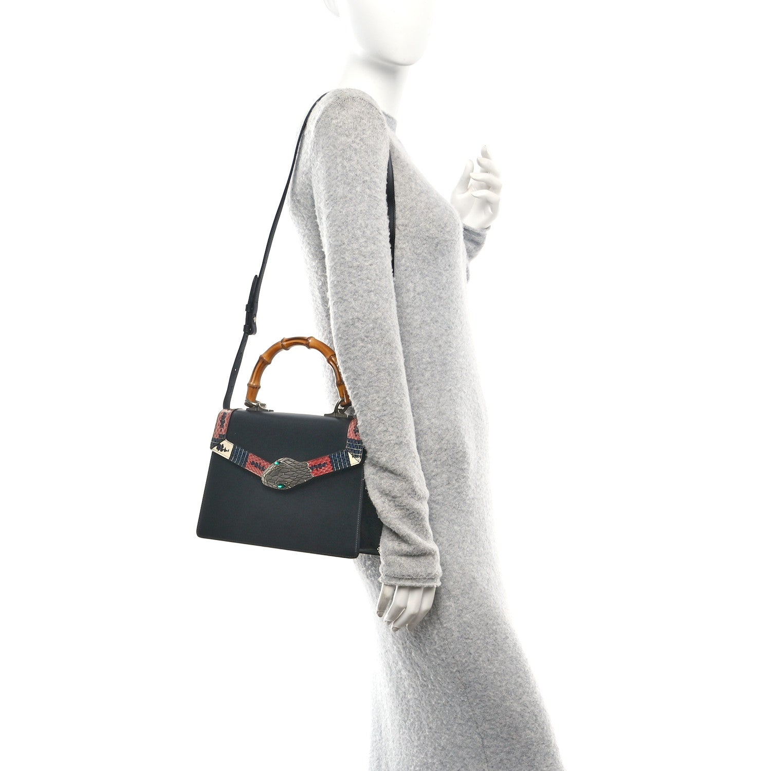 Calfskin Snakeskin Small Lilith Top Handle Bag Black