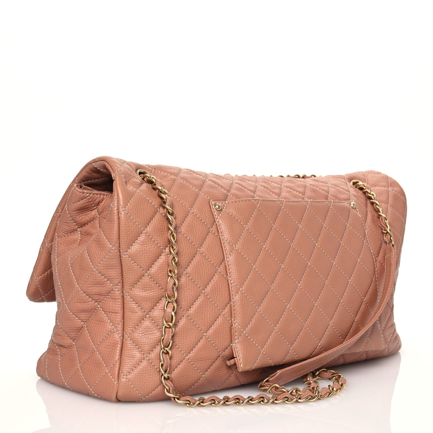 Calfskin Quilted XXL Travel Flap Bag Camel
