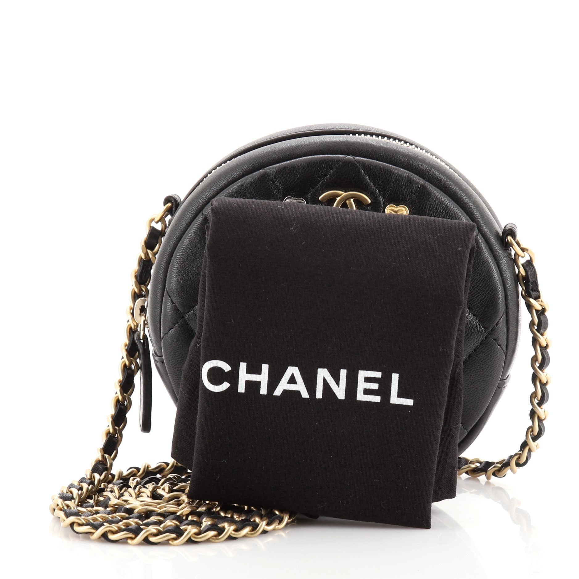 18K Charms Round Clutch With Chain Quilted Lambskin Mini