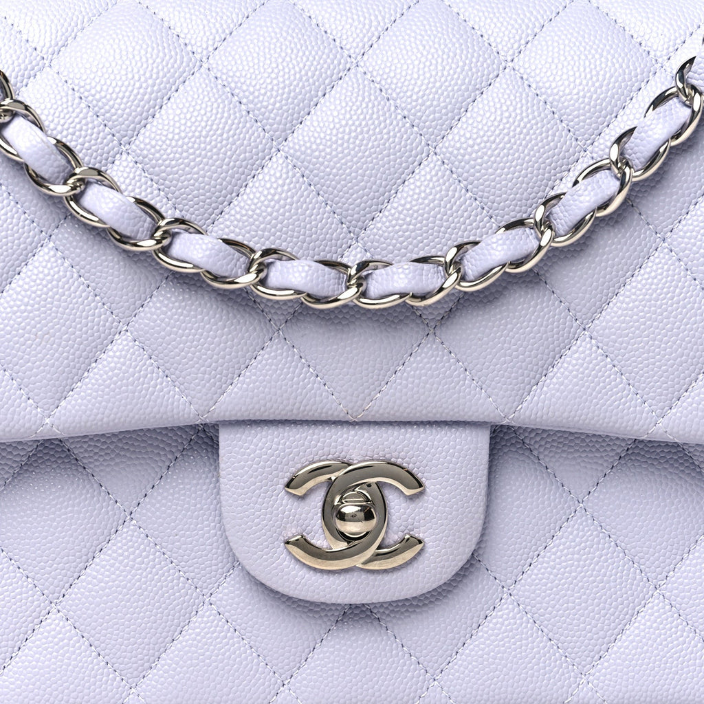 Caviar Quilted Medium Double Flap Light Purple
