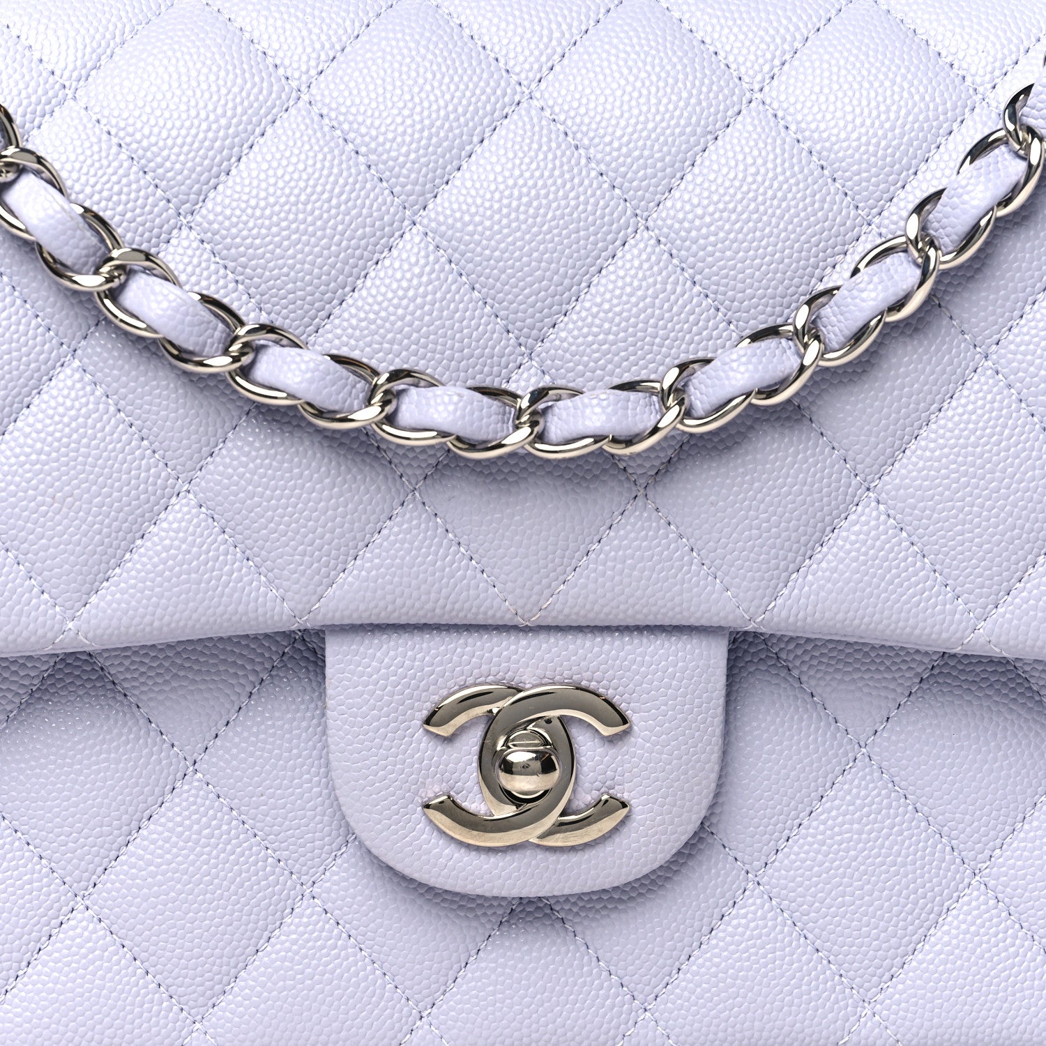 Caviar Quilted Medium Double Flap Light Purple