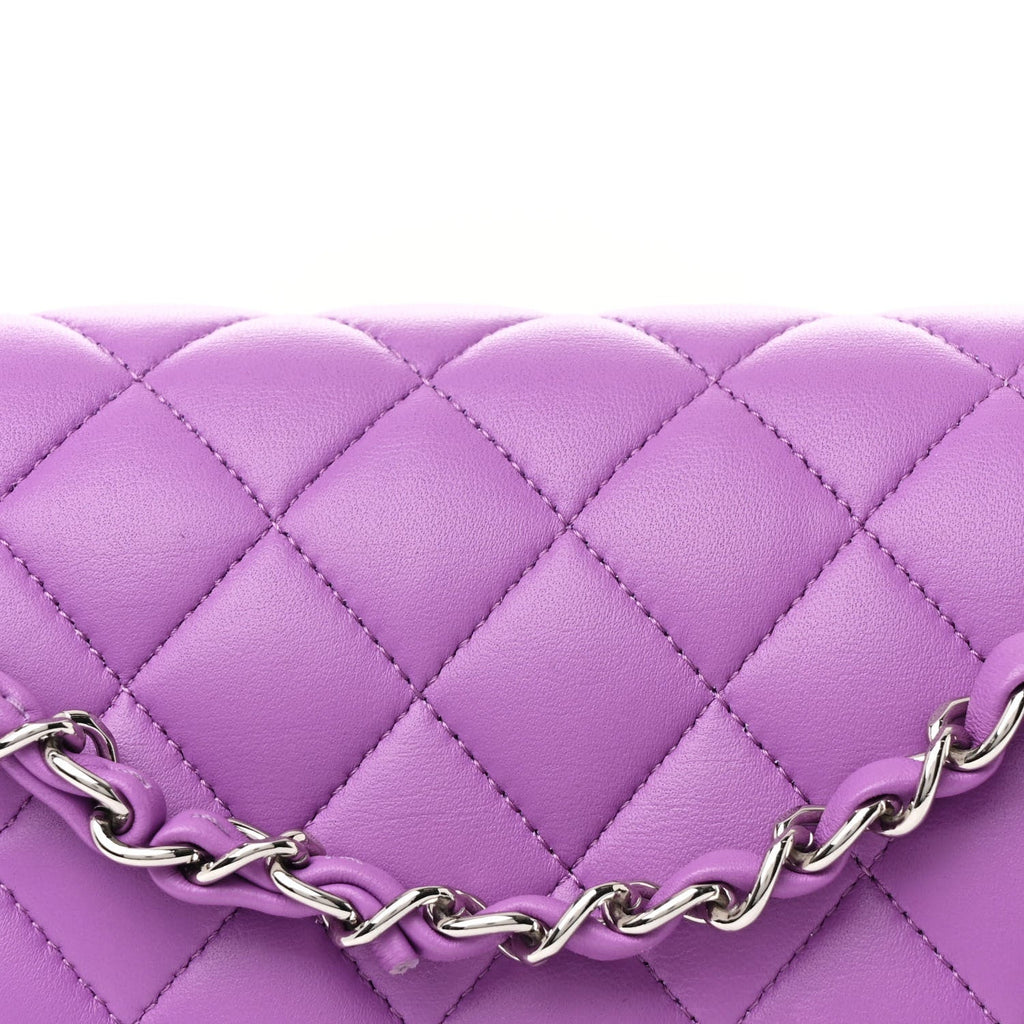 Lambskin Quilted Medium Double Flap Purple