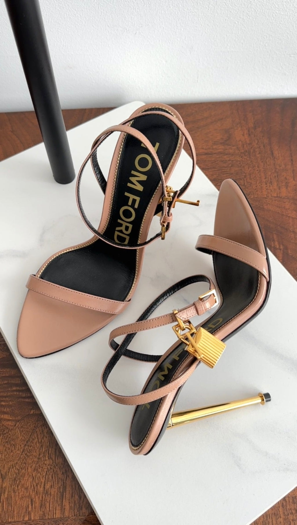 Tom Ford Beige Leather Padlock Sandals - 37.5