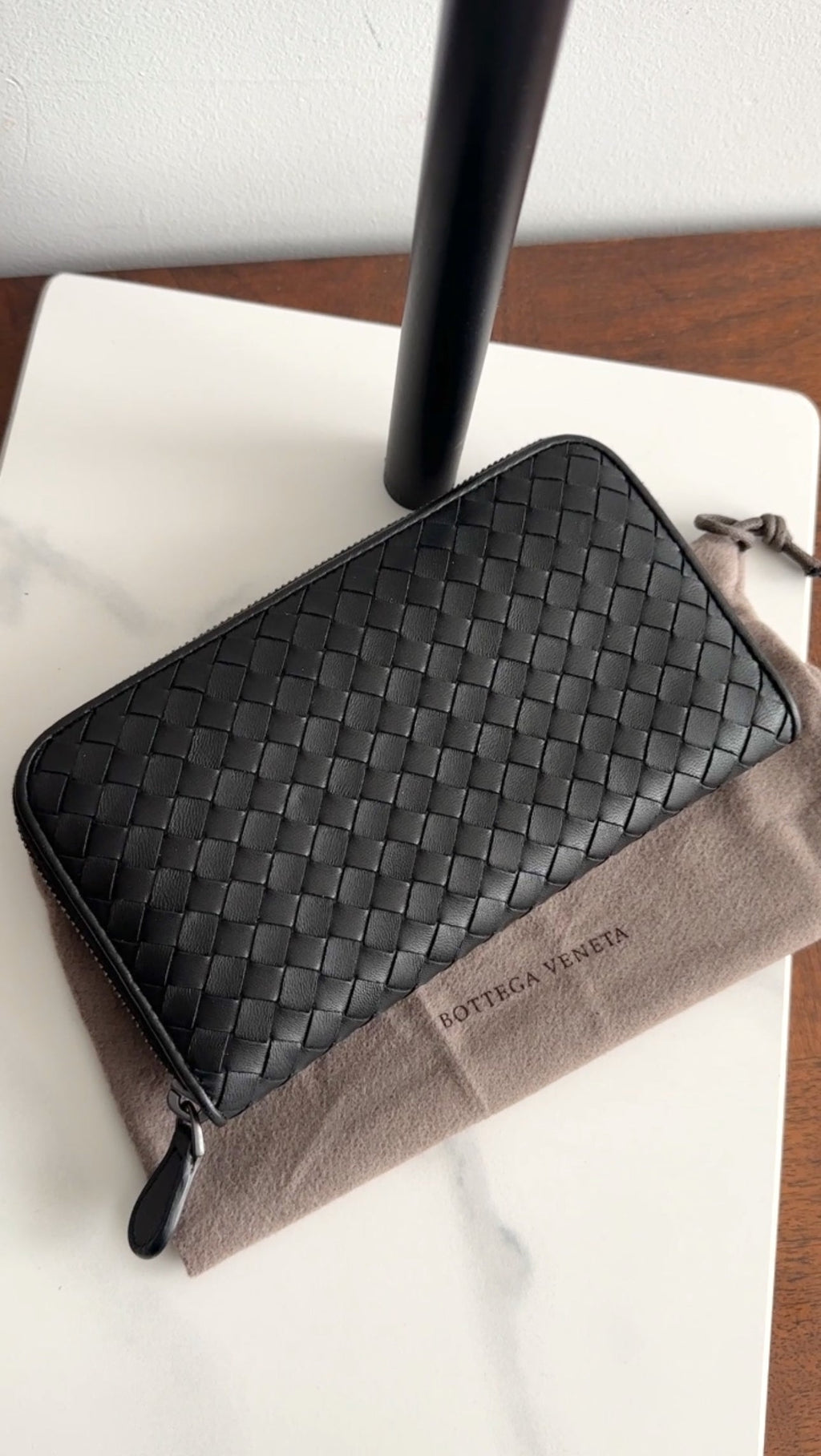 Bottega Veneta Black Intrecciato Leather Zippy Wallet