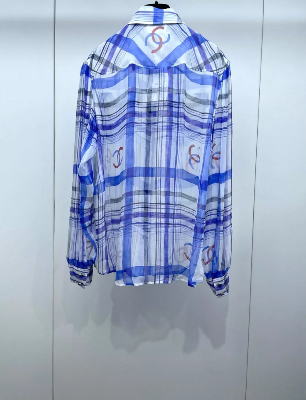 Chanel 23P Blue & White Silk Shirt