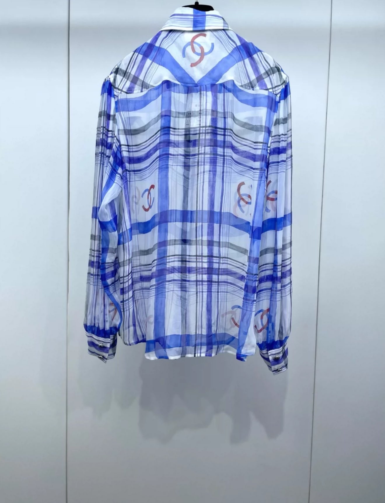 Chanel 23P Blue & White Silk Shirt