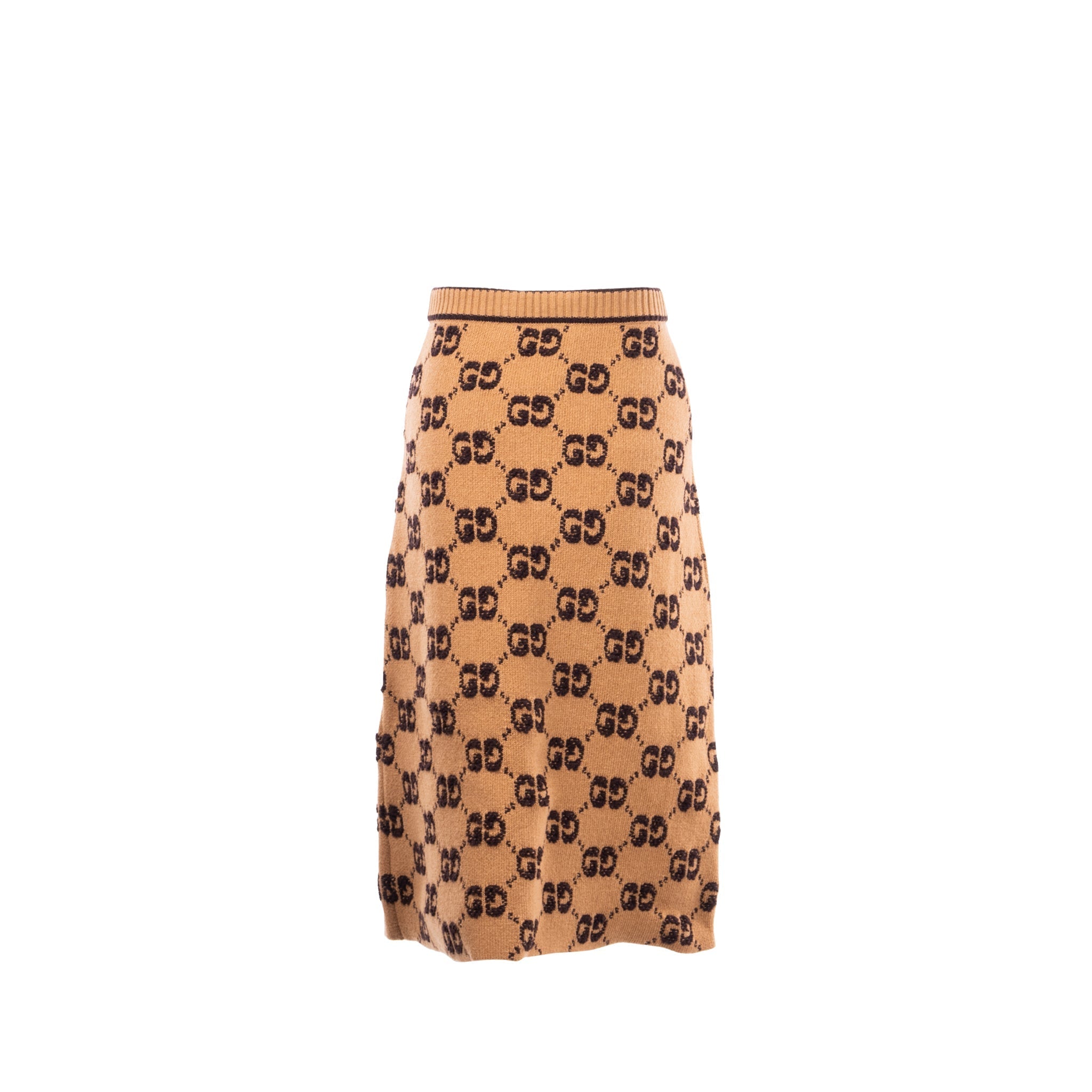 Gucci Size XS GG Motif Boucle Jacquard Skirt Wool Brown
