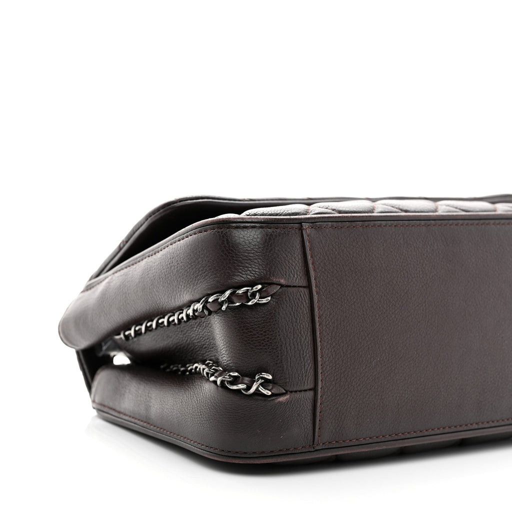 Calfskin Quilted Medium Frame in Chain Flap Brown