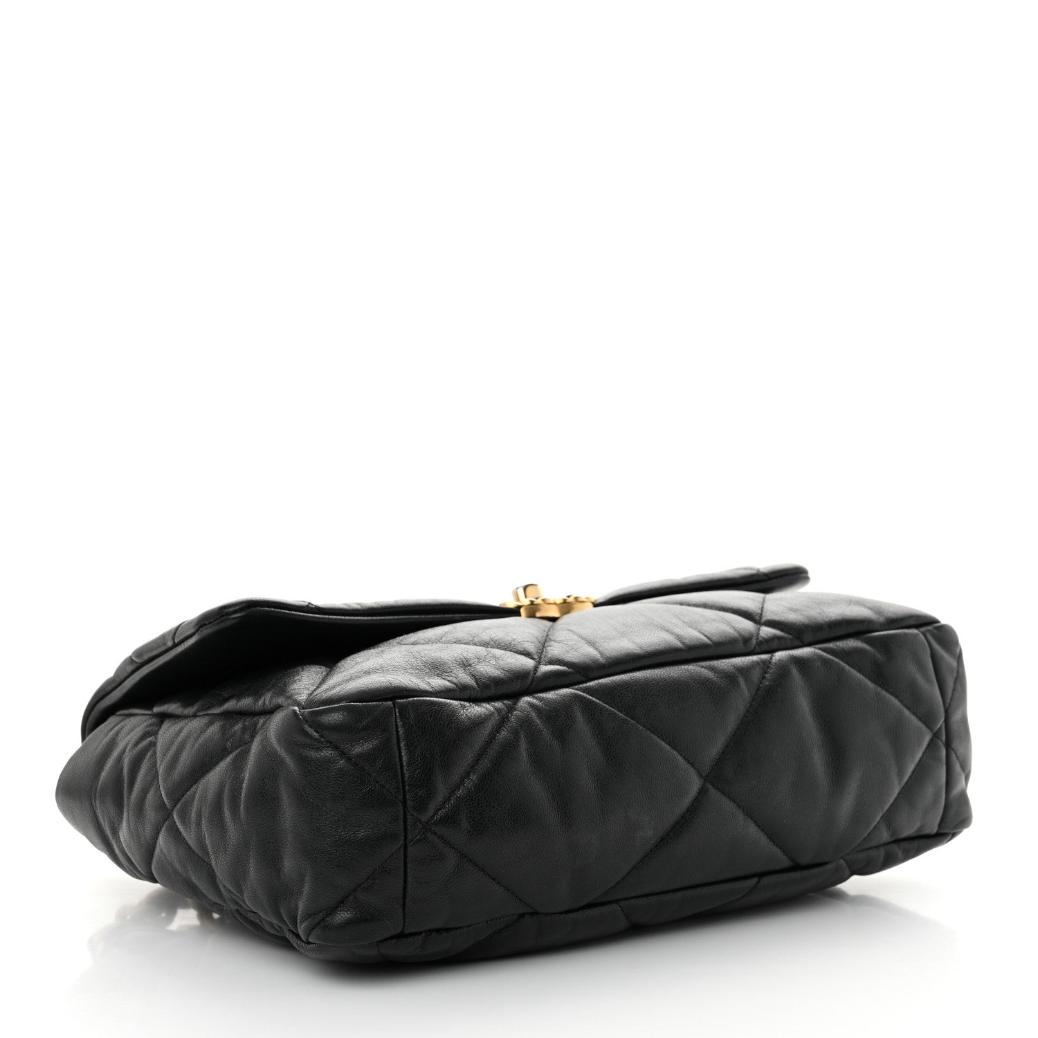 Shiny Goatskin Quilted Large Chanel 19 Flap Black