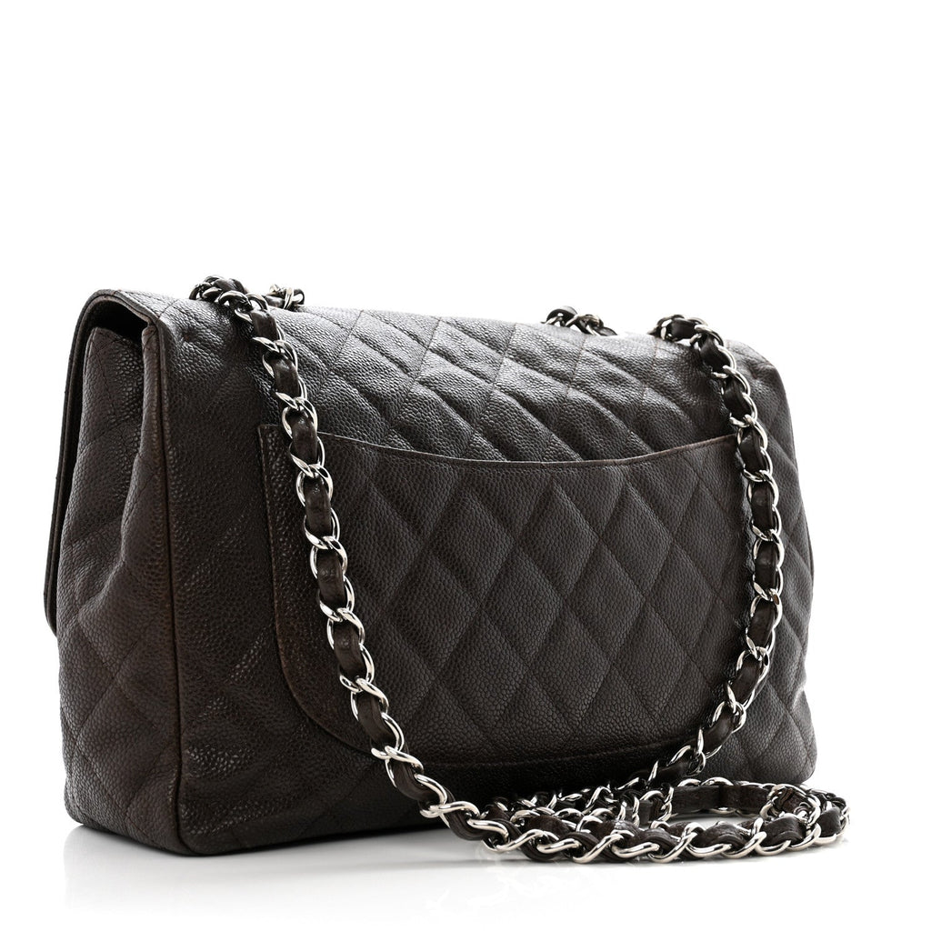 Caviar Quilted Jumbo Single Flap Dark Brown