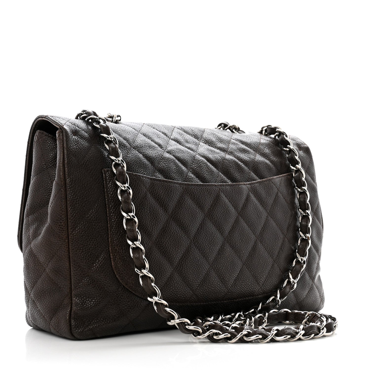 Caviar Quilted Jumbo Single Flap Dark Brown