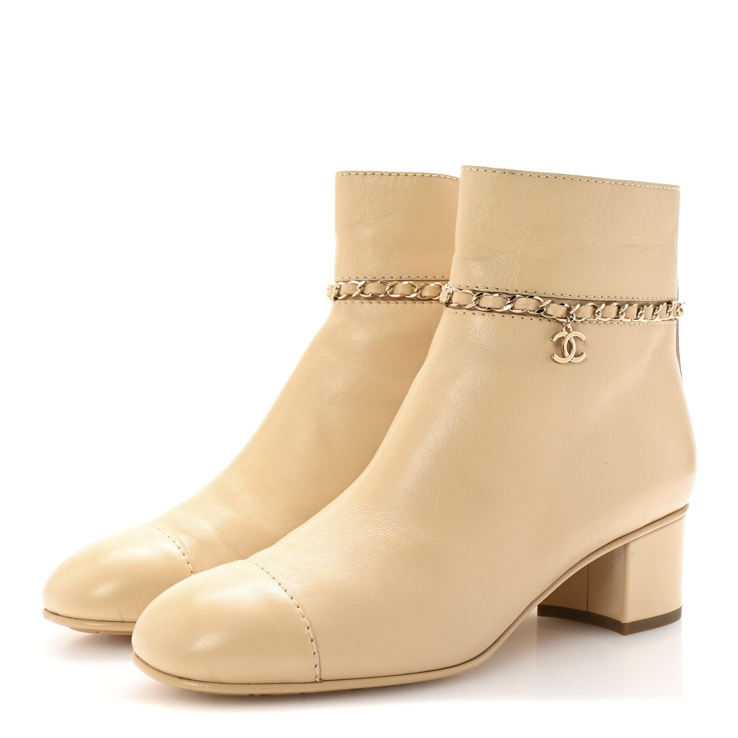 Calfskin Cap Toe Chain Short Boots 41 Beige
