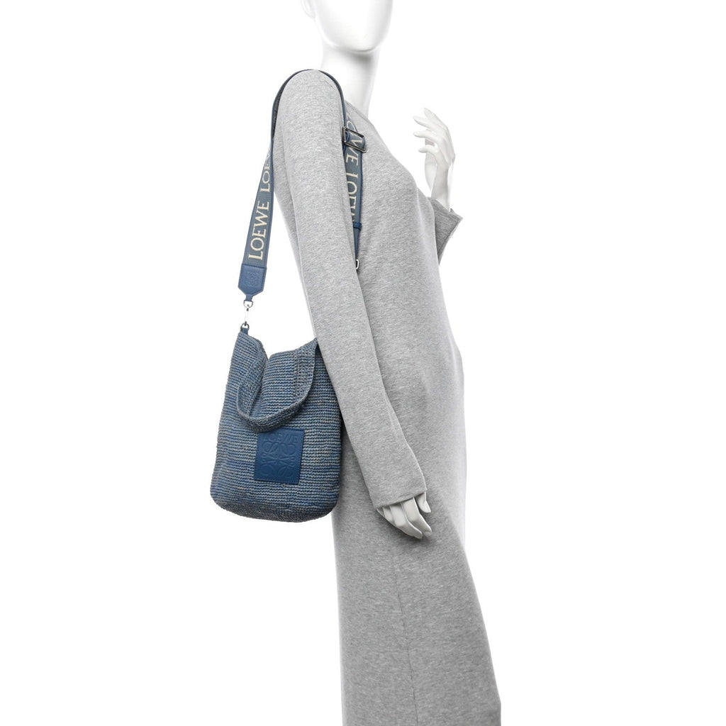Raffia Mini Slit Tote Bag Blue
