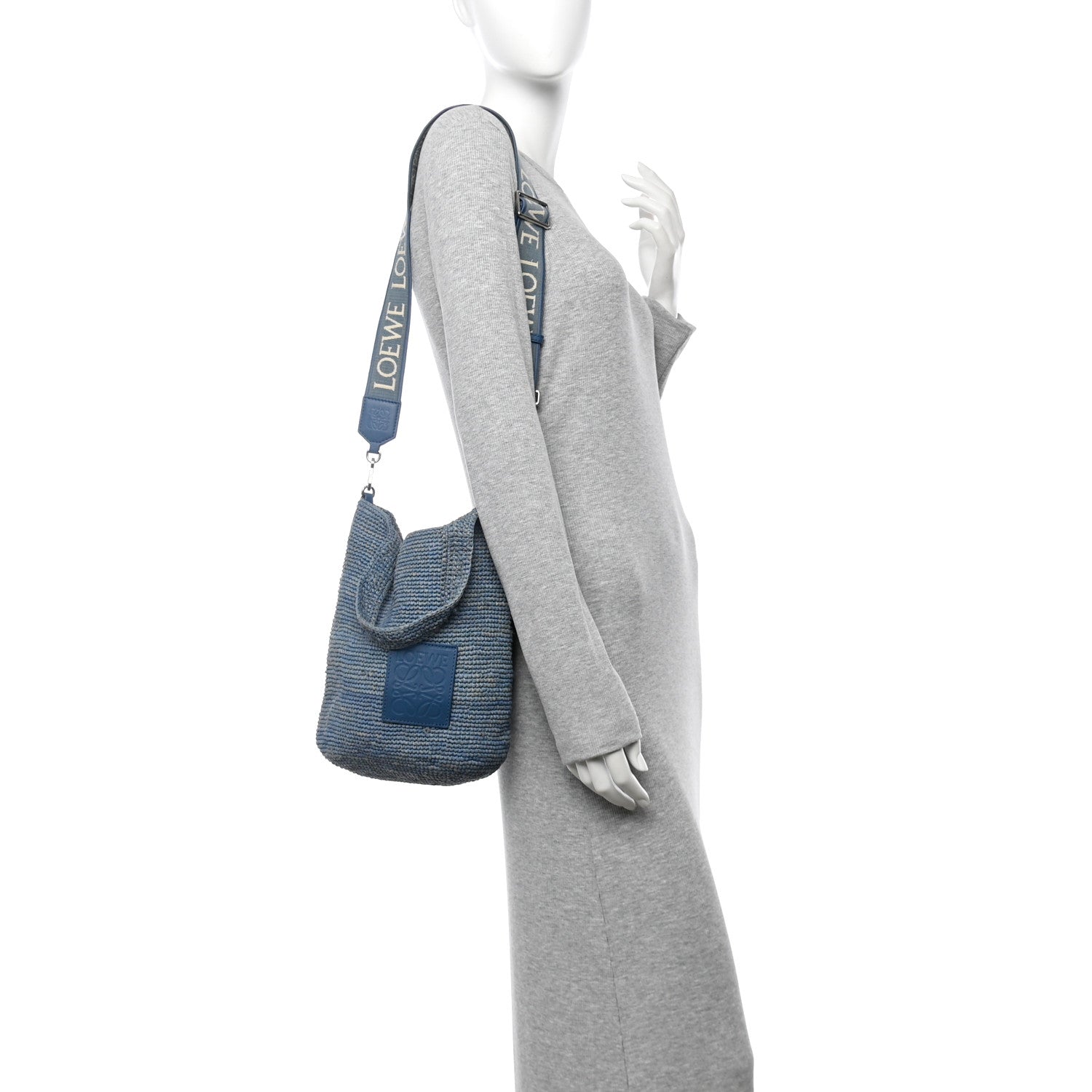 Raffia Mini Slit Tote Bag Blue