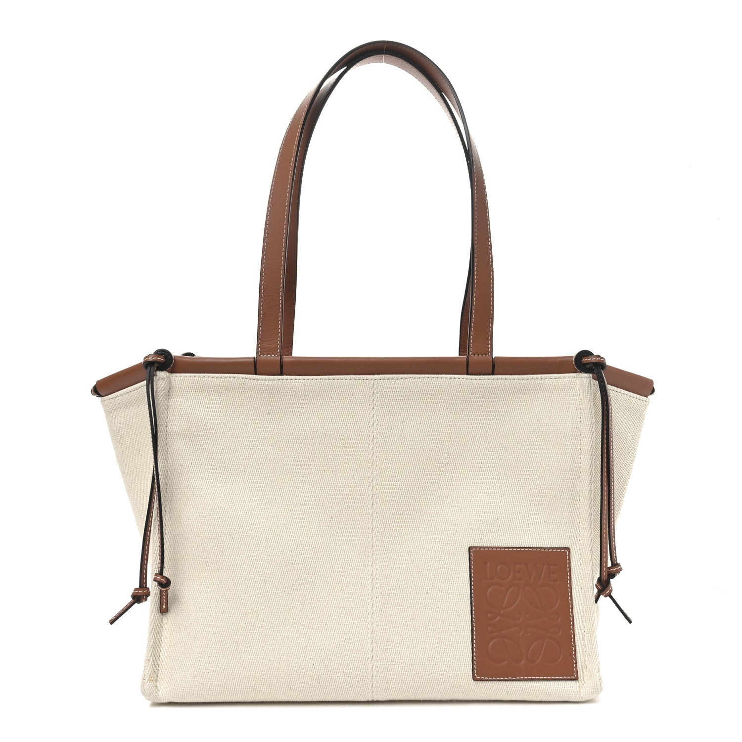Canvas Calfskin Cushion Tote Beige