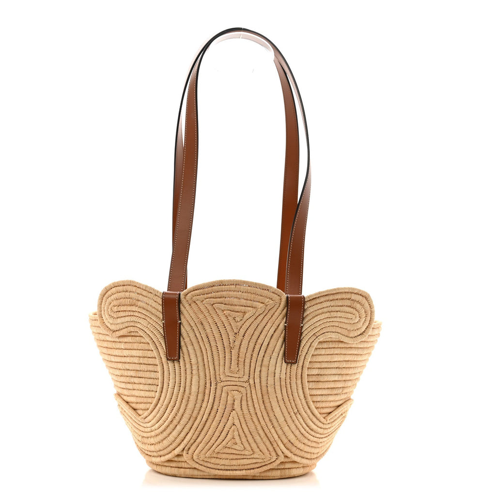 Braided Raffia Calfskin Triomphe Small Panier Tan