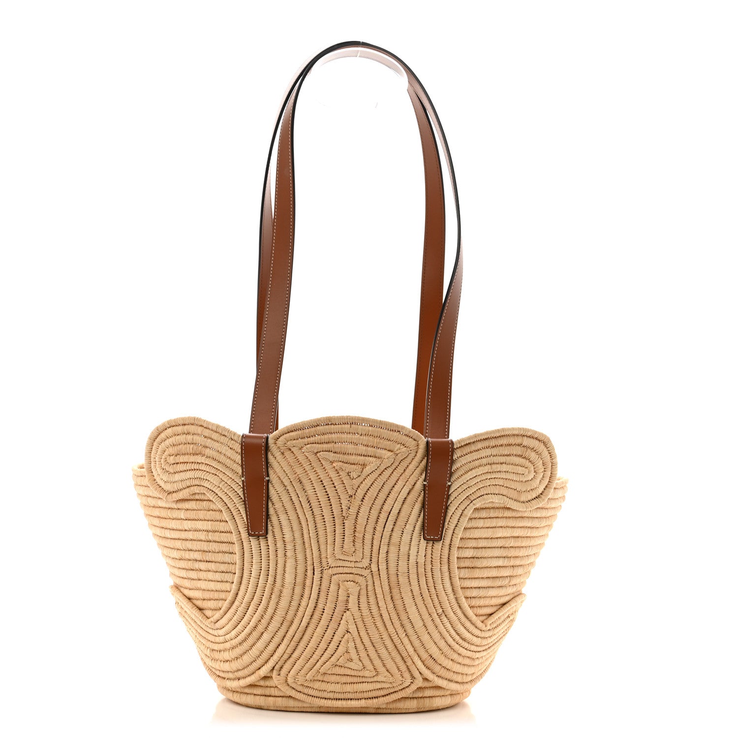 Braided Raffia Calfskin Triomphe Small Panier Tan