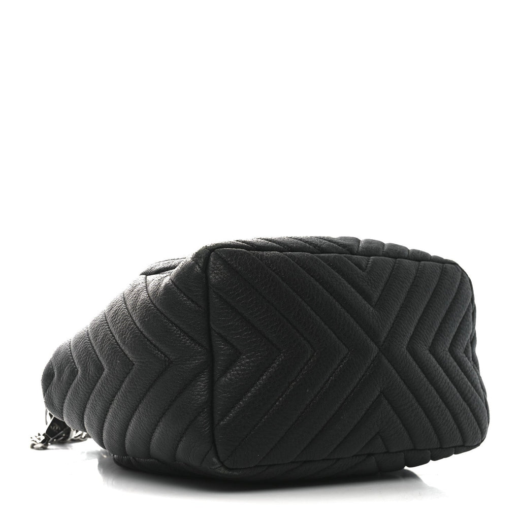 Deerskin Chevron Small CC Chain Bucket Bag Black