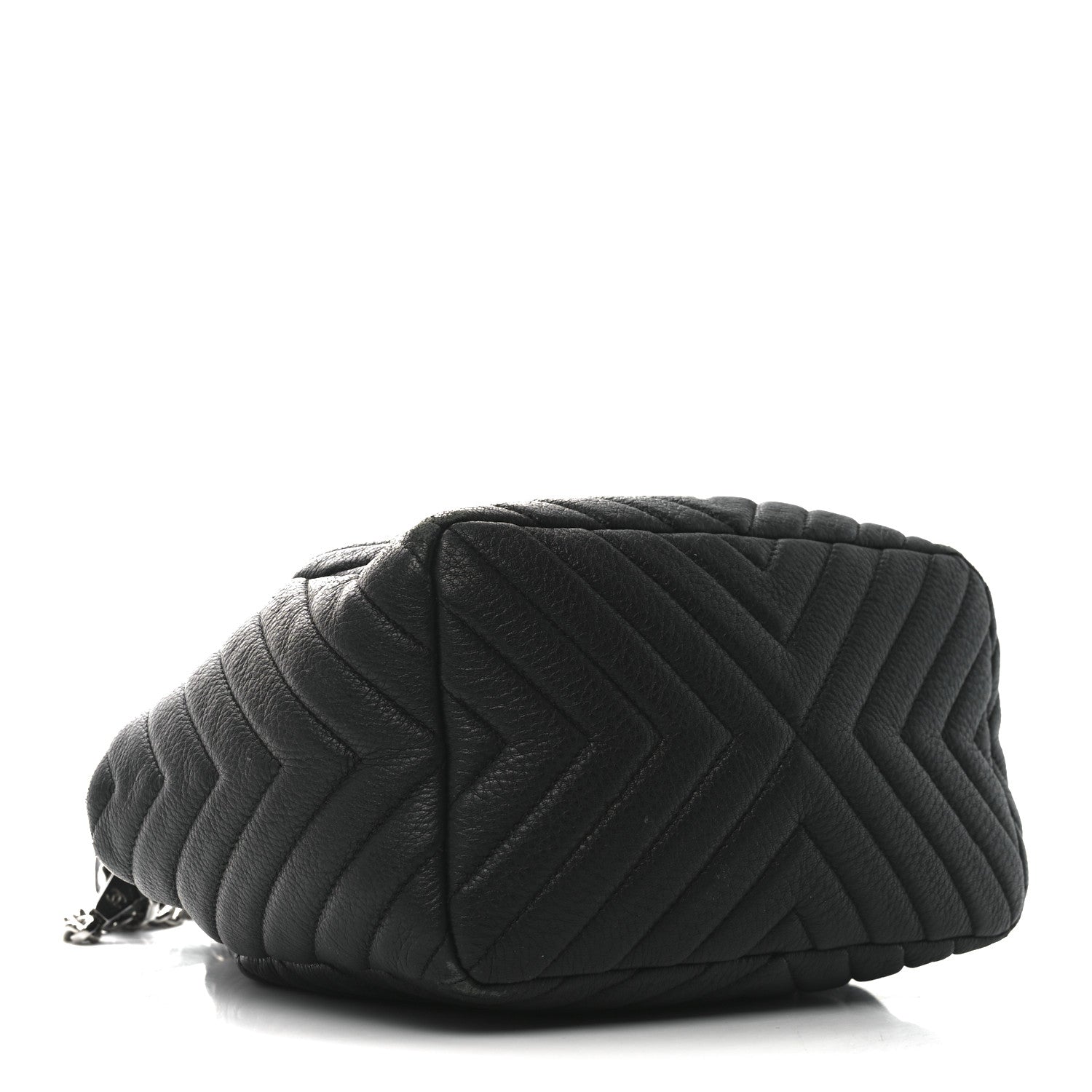 Deerskin Chevron Small CC Chain Bucket Bag Black
