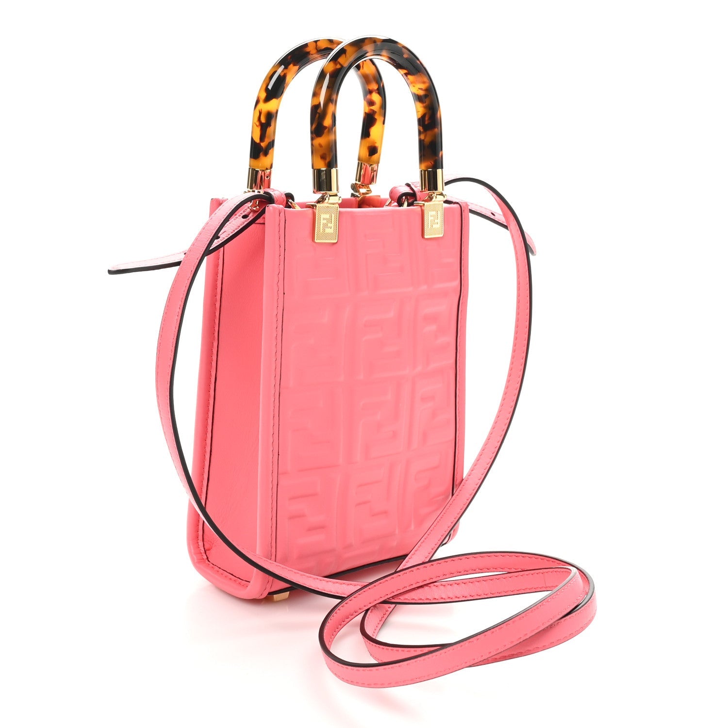 Vitello Plexiglass FF Embossed Mini Fendi Sunshine Shopper Tote Pink Dalia